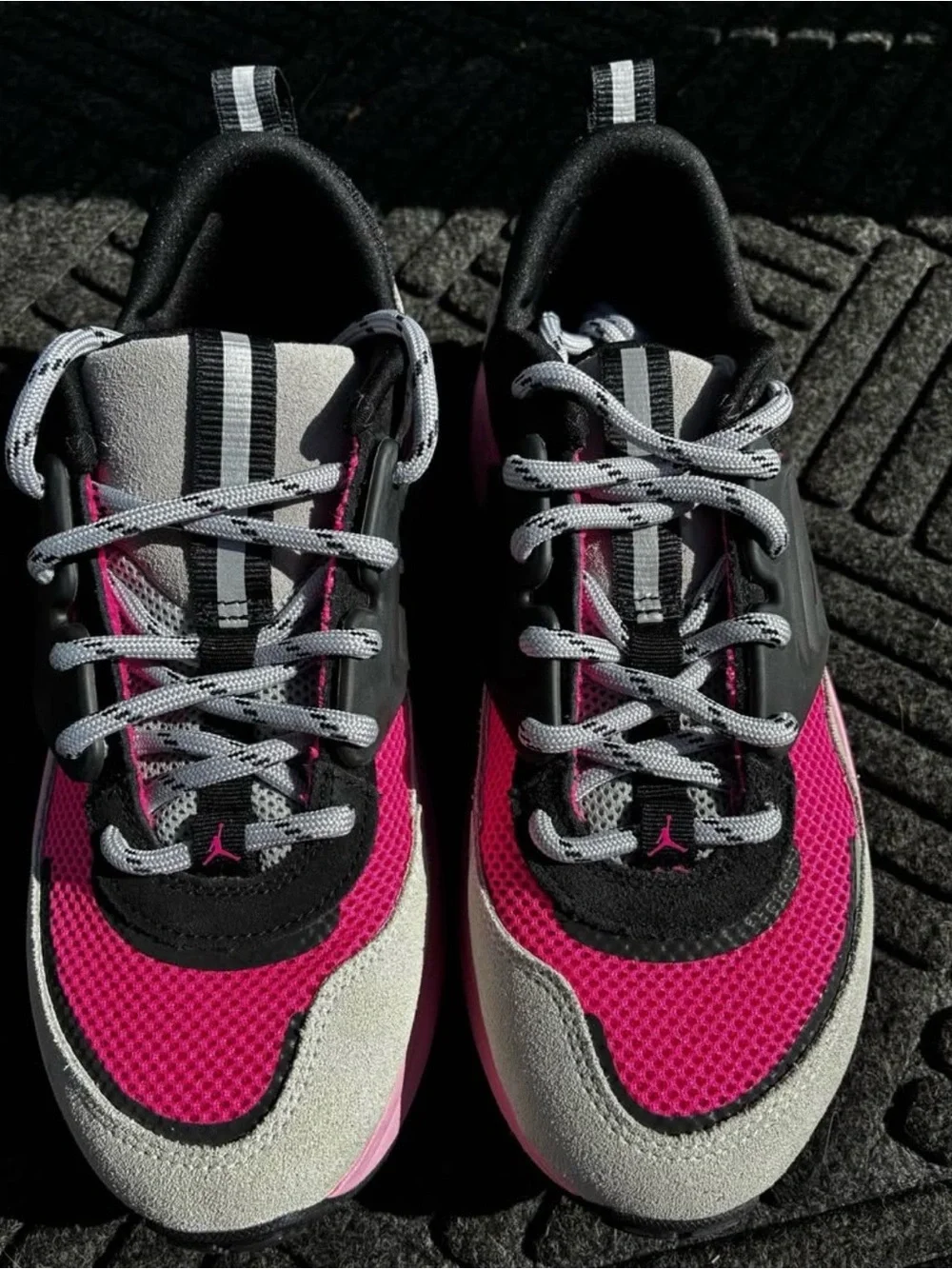 Jordan Men's Pink and Gray Sneakers - Mesh & Suede